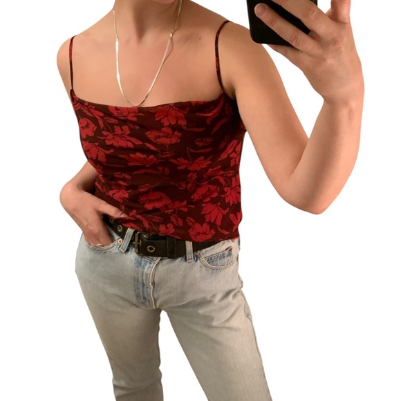 ASTR THE LABEL Reversible Burgundy Red Floral Spaghetti Strap Camisole Tank Top - Picture 8 of 16